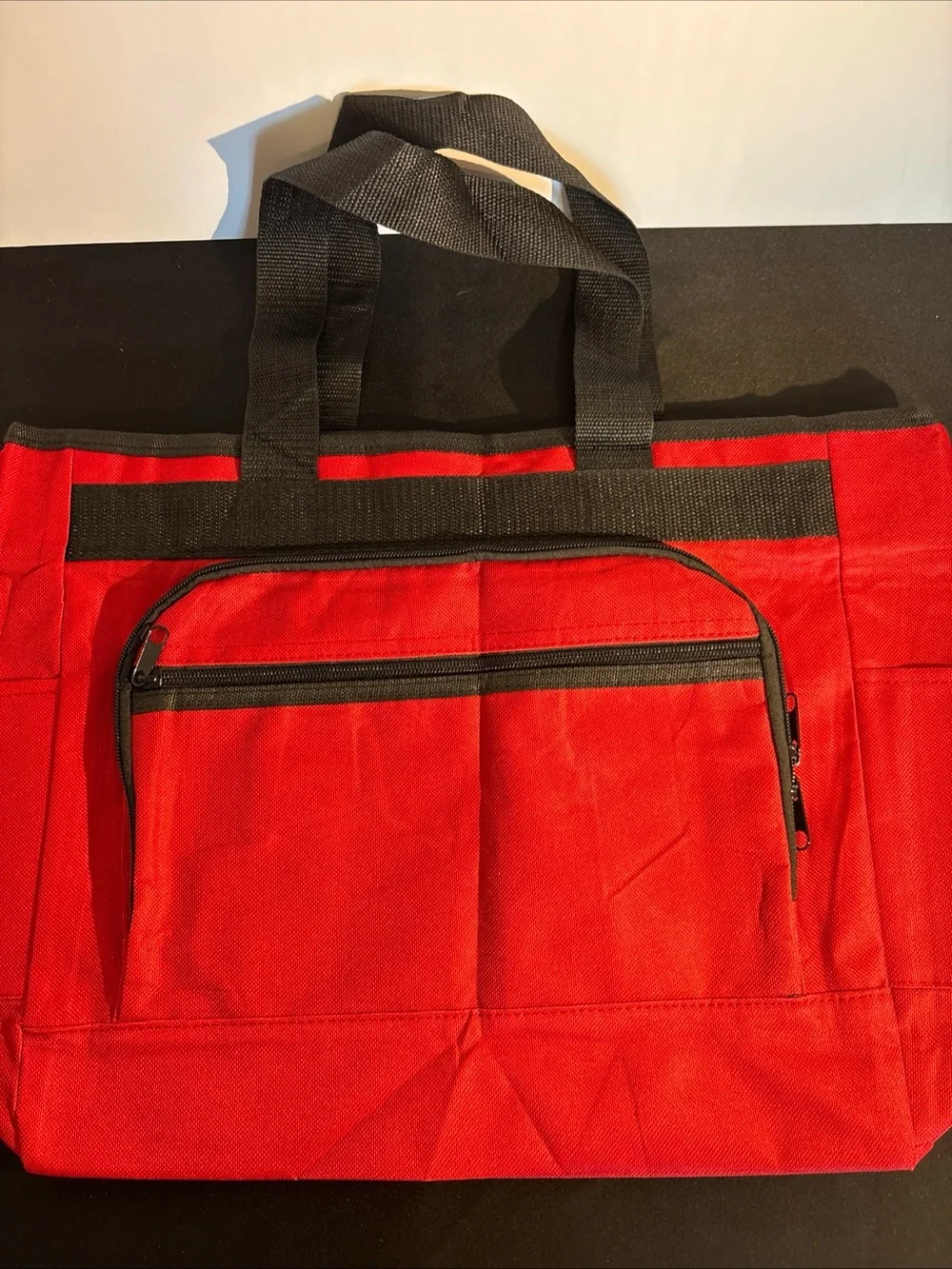 Red Canvas Tote Bag with Black Handles